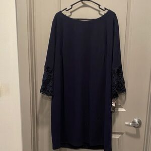 Plus Size Navy Work Dress 22W Lace Sleeve Sheath